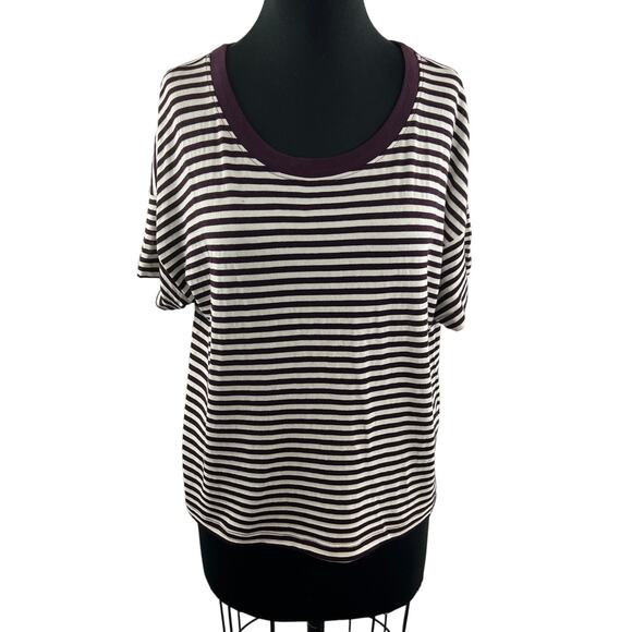 Rivet & Thread Madewell Oversized Tee Stripe Purple White Short Sleeves XL NEW - Picture 1 of 12
